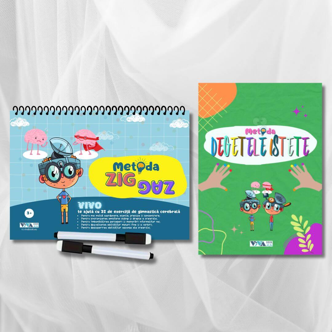 Set „Metoda Zig-Zag” + „Metoda Degete Istețe” – exerciții inovatoare pentru antrenarea creierului + 2 markere lavabile